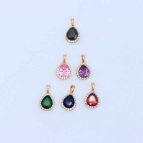 "Teardrop Red Pendant with Crystal Border in Elegant Rose Gold Setting, XPPT1618 - Picture 3 of 13